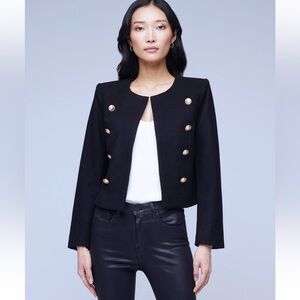 L'AGENCE  Double-Breasted Wool  Blazer with Gold Buttons